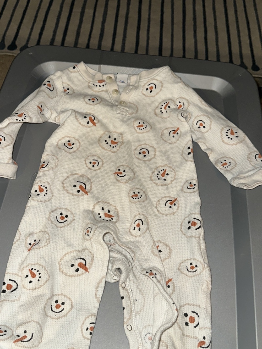 Old Navy White Snowman Waffle-Knit One-Piece